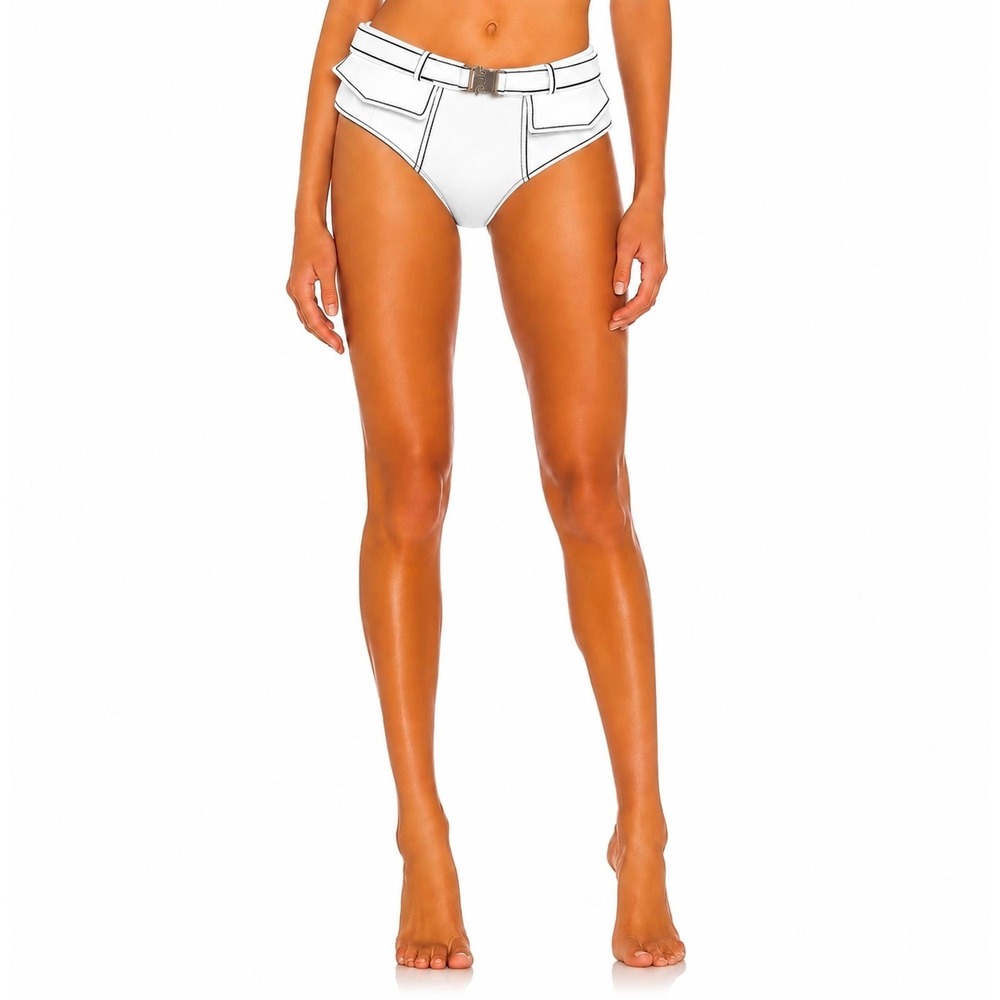 Devon Windsor Harley Bikini Bottom Off White‎ High Waist Belted Cargo Small NWT